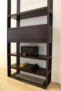 Chess board and wooden box on the shelf