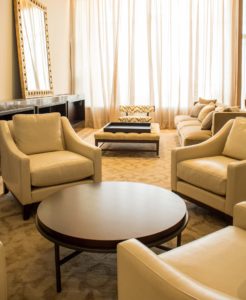 Sofa set and mirror in living room